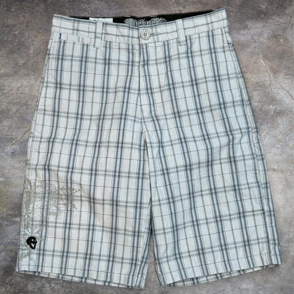 Vintage Micros Plaid Long Baggy Shorts Adult Size 28x10.5 Surf Grunge Goth Y2K